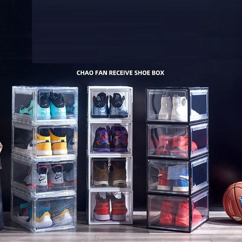 Magnetic home high top basketball moisture proof and dust proof plastic acrylic transparent storage shoe box display cabinet