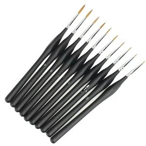 Matte Black 10pcs Triangle Wooden Handle Hook Line Brushes Set For Artist Detail Paint Miniature Watercolor Oil Painting Drawing