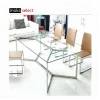 modern chinese round industrial stainless steel event wedding dining room furniture table with glass designs and chair sets