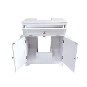 Modern glossy Luxury Single Bathroom Vanity with towel bar and magazine holder Two Doors cabinet White