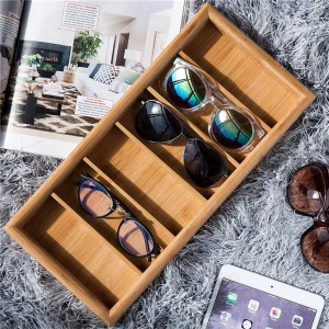 Modern Multi-functional Bamboo 6-Slot Sunglasses Storage Case Tabletop Eyewear Display Tray