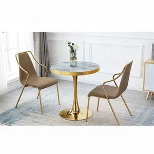 Modern nordic style dining room furniture marble top Golden Dining Table Set with Metal legs