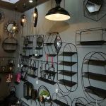 Multi-functional  2 Tier Wall Mounted Display Standing Rack with Mirror Black Metal Wire Wall Storage Shelves