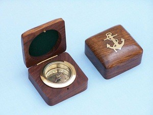 Nautical Boxed Desk Brass Compass with Rosewood Box, 3&quot; Brass Compass With Fix Wooden Box Collectible Usable Item For Hiking