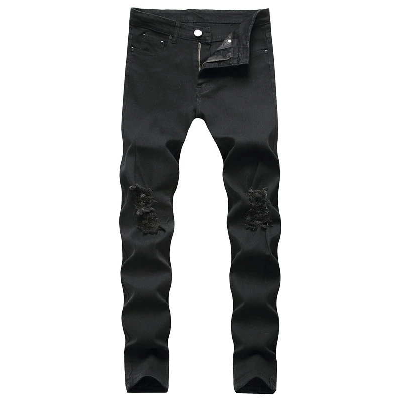 New Autumn Men Ripped Simple Solid hip hop elastic jeans Streetwear male Slim Cotton Casual Skinny denim pants