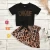 Import New children&#x27;s female treasure Europe and America black short-sleeved brown leopard print A-line skirt two-piece suit from China