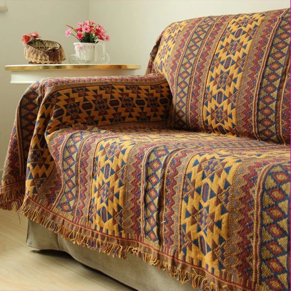 New Design vintage thread jacquard blanket factory china 100% Cotton Jacquard Woven Bed Throw bohemia sofa throw blanket