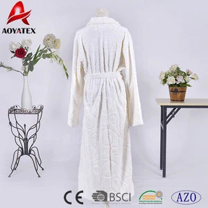 new design white flower loop cut flannel fleece bathrobe sleepwear