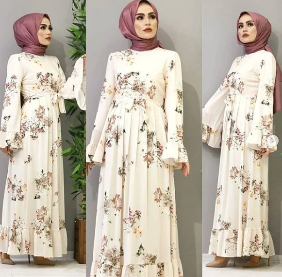 New Dubai Kaftan Arab Long Floral Muslim Kimono Dress Mubarak Islamic Clothing Abaya Women