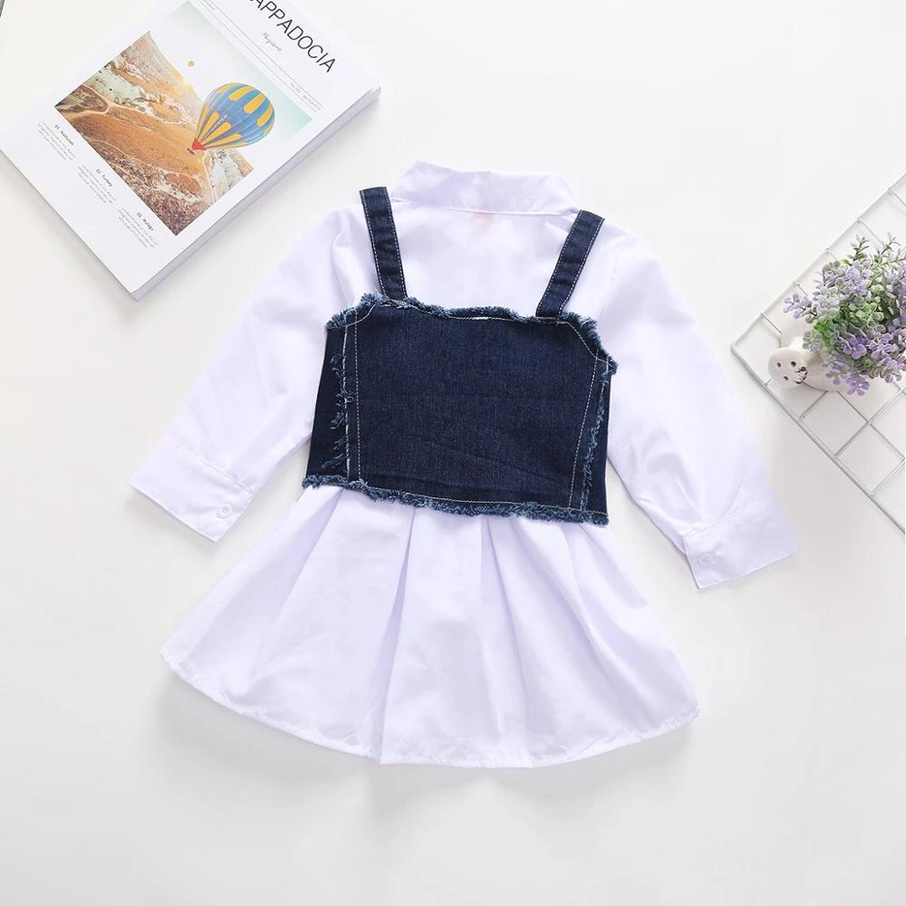 New fashion toddler Girls spring long sleeve denim vest shirt dress Children&#x27;s Clothes Girls casual Dress