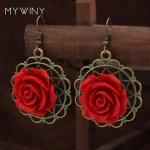 new lapis carved lacquerware rose dangle earrings,handmade vintage earrings ,New Original hollow jewelry earrings,