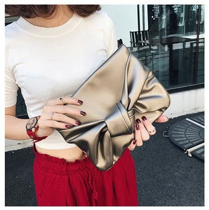 New trendy leather hand bag fashion ladies party clutch with chain bowknot evening bag