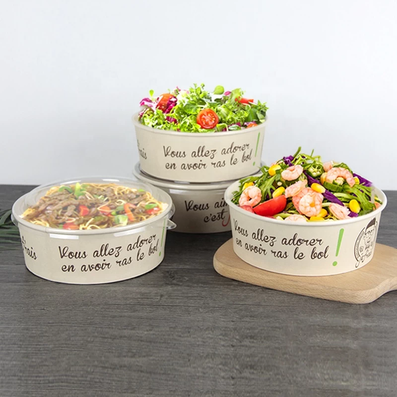 No Tree No Plastic Compostable Bamboo Unbleached Paper Bowls for Food to go with Lids
