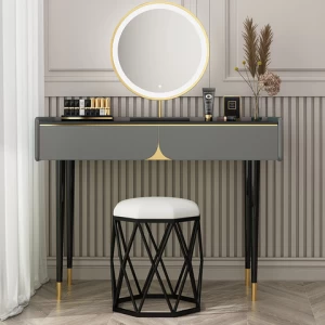 Nordic With cabinet dressing table with mirror and stool Dressing table with 3 light effect LED mirrors Golden Iron Dresser