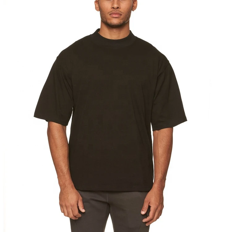 Oem Factory Custom Printing Moisture Wicking Sports Blank T-shirt Men Cotton Mock Neck Oversized Boxy Fit Plain T Shirt