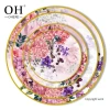 Ohere Bone China Dinnerware Set 4pcs Plate Set flower love Ceramic Tableware Wedding Charger Plate for Event&Catering