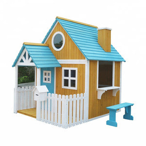 Outdoor garden kid&#39;s backyard  2 step wood play house wooden playground kids playhouse with porch