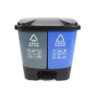 Outdoor indoor use 40L plastic double trash can pedal waste bin with inner garbage bin