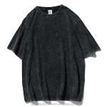 performance customized logo at front black washed effect round neck T shirt short sleeve for men