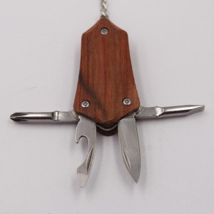 Personalized folding knife wooden Keychain Multitool 4 in 1 Knife Bottle Opener Screwdriver For Camping