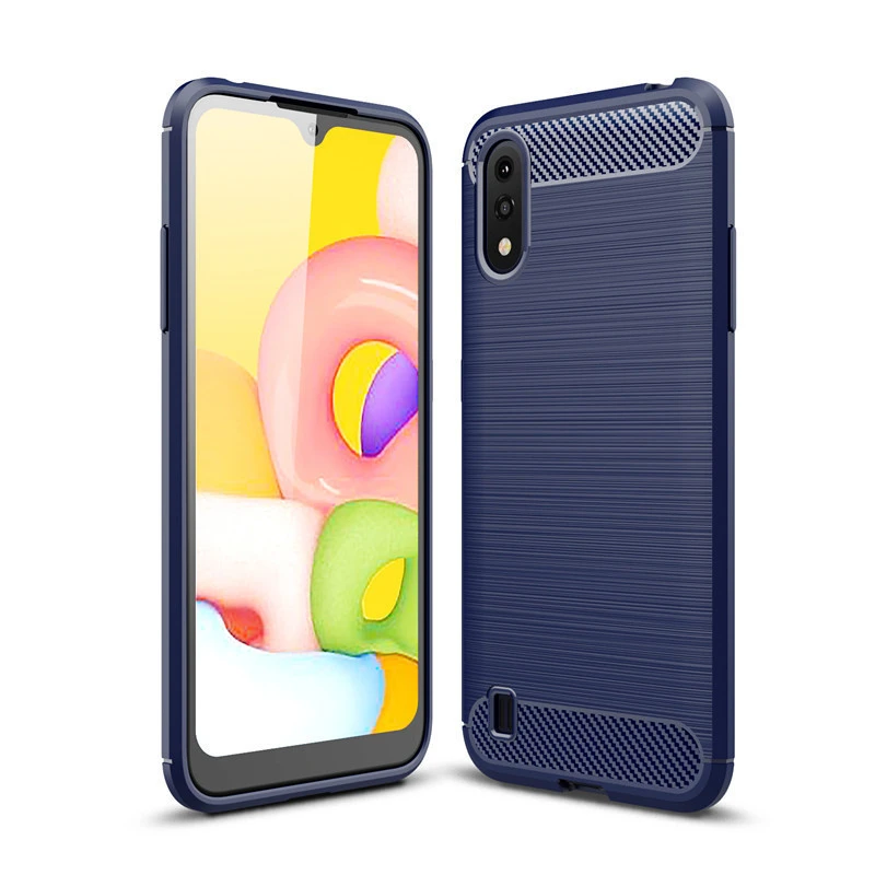Phone Case for Samsung Galaxy A01 Case Cover Carbon Fiber Texture Brushed Cover for Samsung A01 Silicone Shockproof Case