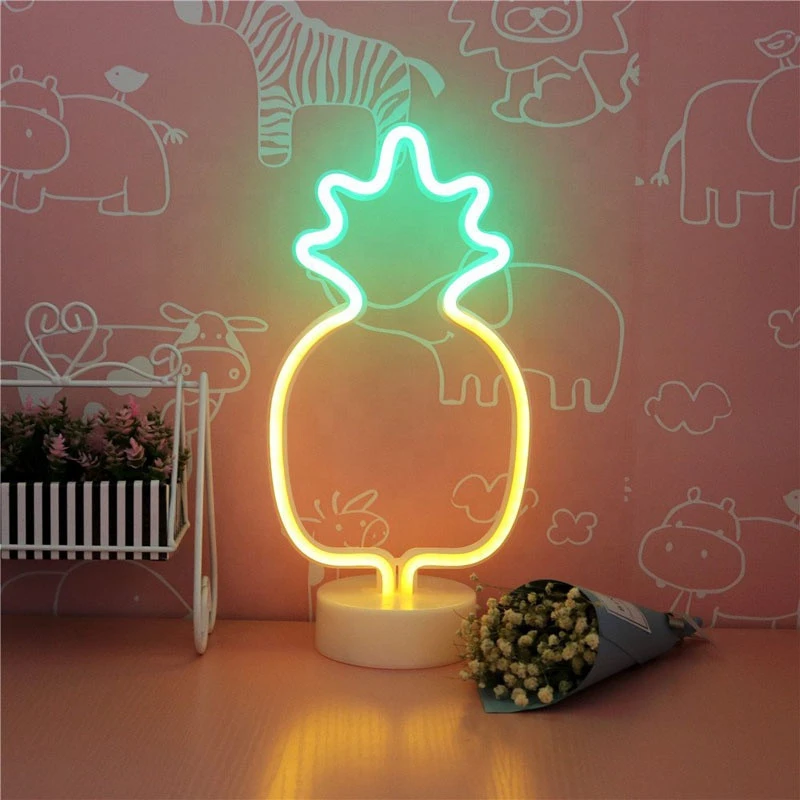 Pineapple Neon Signs, LED Neon Light Sign with Holder Base for Party Supplies Girls Room Decoration Accessory