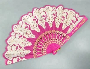 Plastic Lace Glitter Floral Peacock Tail Folding Sequins Hand Fan Dancing Fan Craft Supplies Happy Gifts