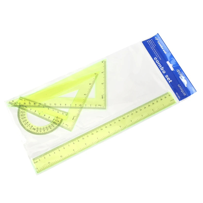 Plastic ruler pink 4-piece plastic combination stationery student ruler plastic ruler