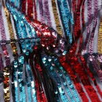 Polyester shiny tulle color stripe crystal embroidery net sequin metal mesh fabric for clothing