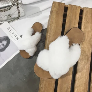 Popular Faux Fur Slides Warm Winter Soft Ladies House Fur Slide Slippers for Women