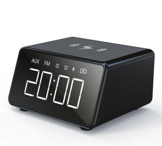 Portable Beside BT Speaker FM USB Subwoofer Wireless Charging Clock Radio