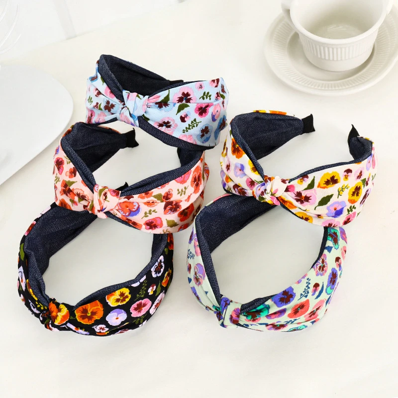 Printed knotted headband European and American womens headband small fresh fabric hair accessories