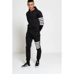 Professional Training Jogging Wear Manufacturer Black Men Tracksuit with White Side Stripe