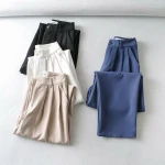 R51284S Spring new womens fashion solid color loose casual straight-leg pants trousers