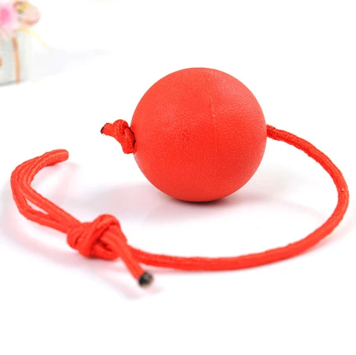 Red Round Solid Rubber Ball With Rope Rubber Bouncy Pet Dog Chew Balls Toys Dog Training Ball