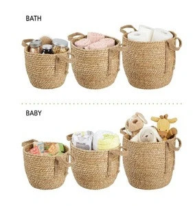 Round Woven Braided Rope Seagrass Home Storage Baskets