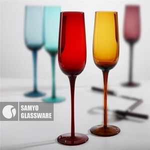 Samyo Mouthblown elegant colored coupe long stem goblet champagne glasses