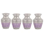 Set of 4 Small Mini Lavender Purple Keepsake Urns in Velvet Box