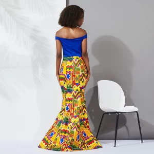 Shenbolen New Design Off Shoulder Women Elegant Evening Dress With African Print Long Length Ladies Dress