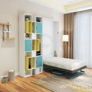Smart high quality home furniture folding saving space murphy beds with computer desk and bookshelf vertical wall bed
