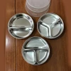 SS 201 Divided Fast Food Lunch Plate Round 2 Compartment Children School Canteen Tray with Pp Lip Stainless Steel