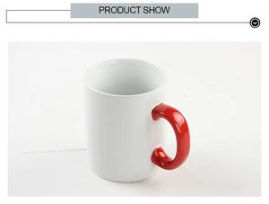 Stoneware white cup sublimation mug with red handle