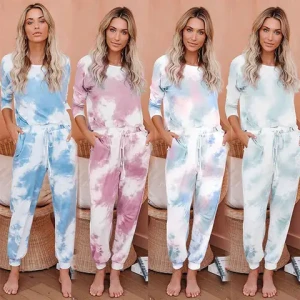 Streetwear Supplier Pajamas Tie Dye 2 Piece Set Women Clothing