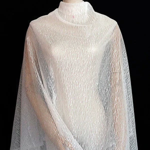 STRIP DESIGN WHITE COLOR 100%POLYESTER LACE FABRIC FOR WEDDING AND DRESS