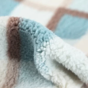 Thick plaid fake wool fur faux sherpa  fabric for bedding