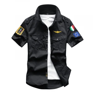 uk new design black garment wash cotton denim black shirt mens Plus Size Shirts