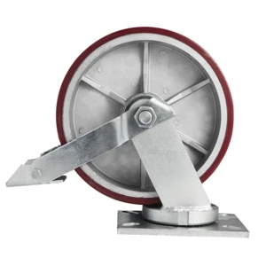 Ultra-heavy  Impact-Resistance 6/8/10/12 inch aluminum core PU caster wheel with metal tread  lock brake  Industrial Caster