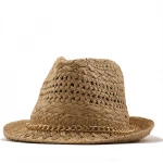 Unisex Summer Beach Straw Hat Mental Chain Jazz Panama Trilby Fedora Hat Gangster Cap Outdoor Breathable Hats Men Women Sunhat