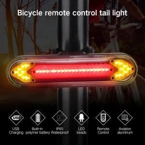 USB Rechargeable Smart Night Riding safety Bicycle Tail Light Wireless Led Bike Turn Signal rear Light with remote control