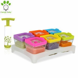 Vacuum Airtight Glass Square Cube Baby Food Storage Container Set with Tray for Baby Milk Puree